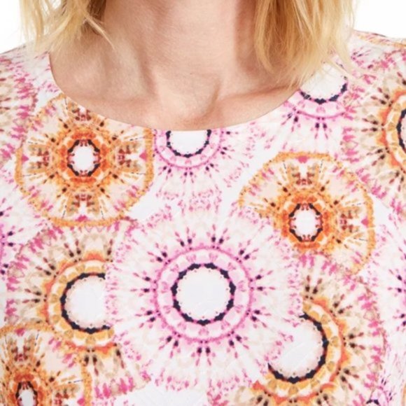 JM Collection Printed 3/4-Sleeve Jacquard Top Sz L - Picture 3 of 13